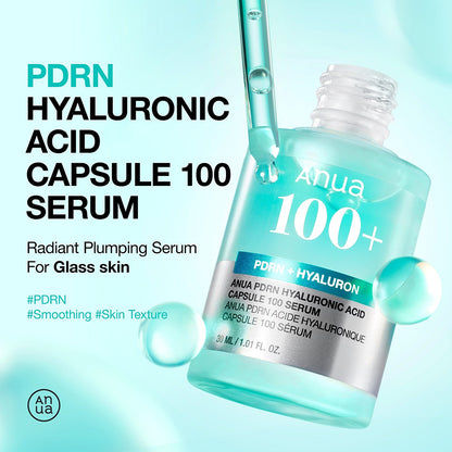 ANUA PDRN Hyaluronic Acid Capsule 100 Serum 30 ml – prezentarea flaconului și pipetei