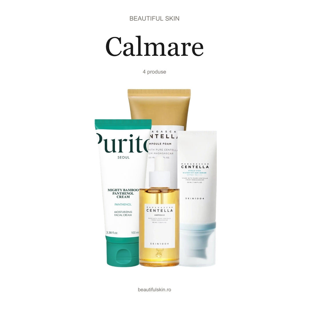 Rutina K-Beauty Calmare Beautiful Skin — spumă și ser Centella SKIN1004, cremă PURITO Mighty Bamboo și SPF Hyalu-Cica SKIN1004