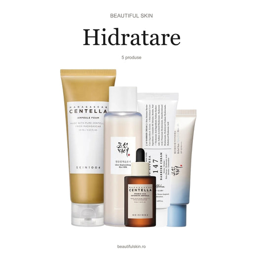Rutina K-Beauty Hidratare Beautiful Skin — spumă Centella și ser Probio-Cica SKIN1004, toner Rice Milk, cremă Dr. Althea 147 și SPF Beauty of Joseon Aqua-Fresh