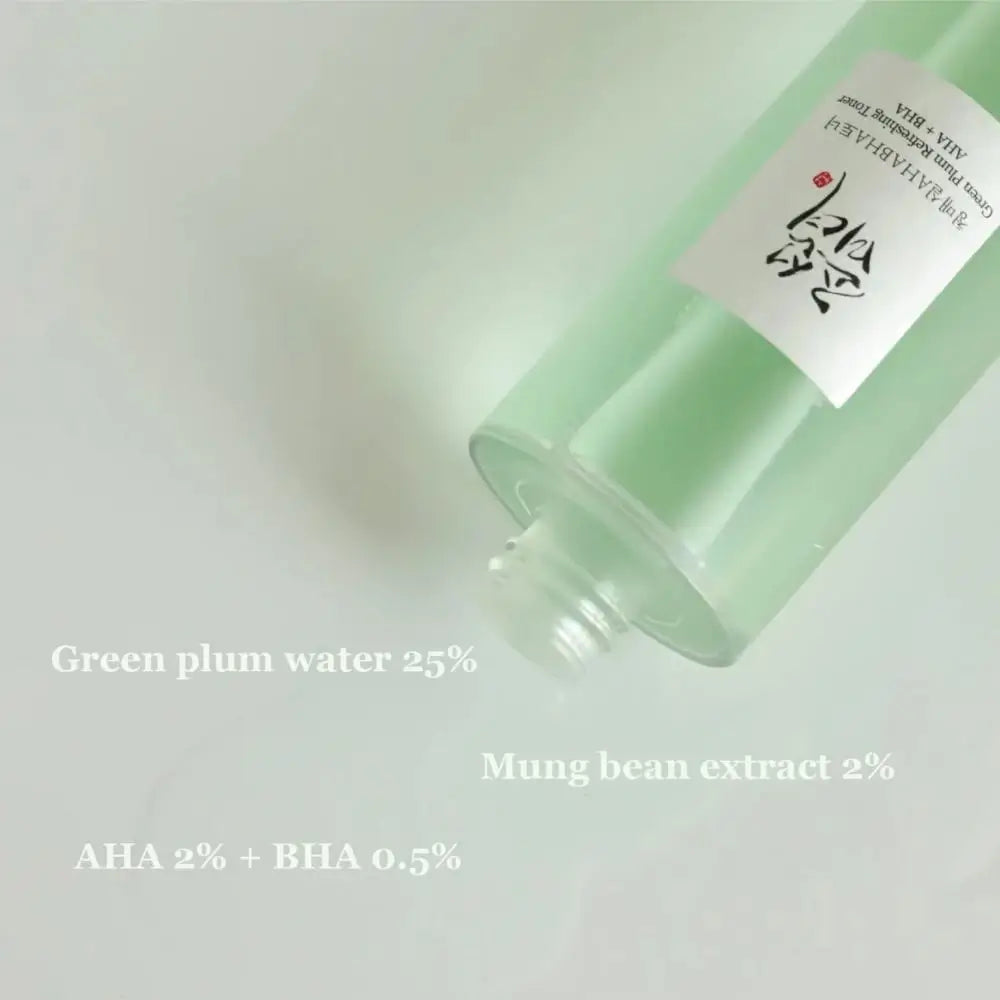 Beauty of Joseon Green Plum Toner – prezentarea concentrațiilor de apă de prun verde, extract de fasole mung, AHA și BHA