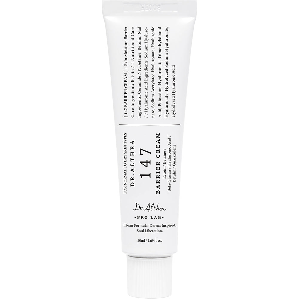 Dr. Althea 147 Barrier Cream 50 ml – formula nouă cu ectoin, betaină și beta-glucan, tub pe fundal alb