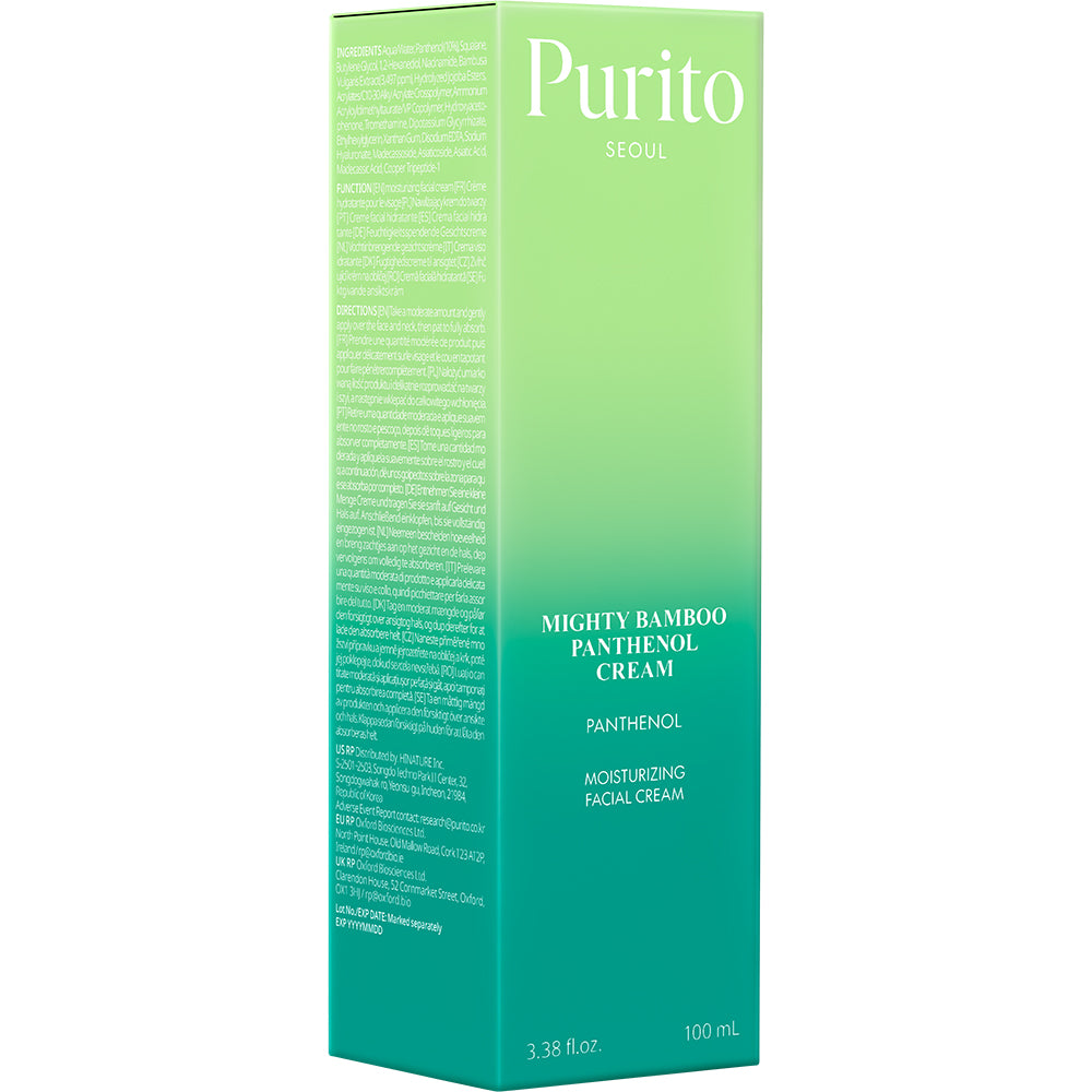 Cutia PURITO Mighty Bamboo Panthenol Cream 100 ml, cu lista de ingrediente și instrucțiunile de utilizare